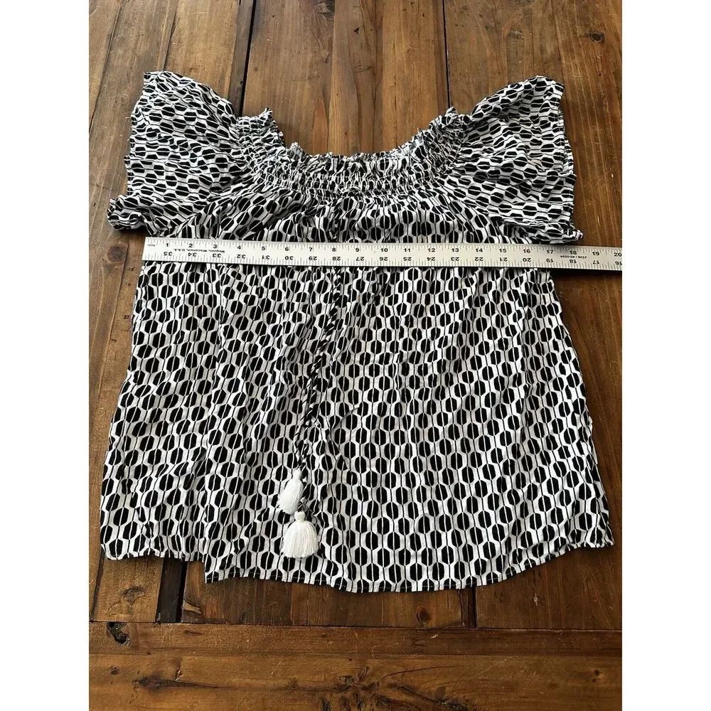 Kate Spade Arrow Black And White Off The Shoulder Peasant Top Size XS Boho